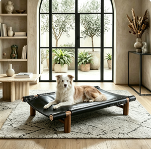 Cama Elevada para Mascotas con Patas de Madera de Nogal, Base Antideslizante de Cuero PU Resistente, Transpirable, para Camping, Patio y Hogar - Product Image 2