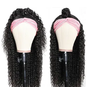 Adjustable Glueless Machine Made Raw Indian Human Hair Products Vendors Natural Black Color Afro Kinky Curly Wave Headband Wig