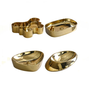 时尚特殊形状光泽桌面水槽碗皇家金色艺术盆浴室洗手盆 - Product Image 1