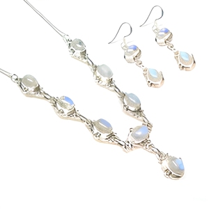 Parure de bijoux en argent sterling 925 avec pierre de lune arc-en-ciel, collier et boucles d'oreilles, design chaîne ovale, sertissage clos, bijoux pour femme - Product Image 1
