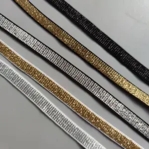 1cm gold silver stretch lurex metallic trimming elastic webbings for kids clothes shoes