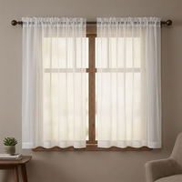Rideaux courts gris unis en voile, lot de 2 panneaux, filtrant la lumière, à passe-tringle, pour cuisine et salle de bain, petite taille