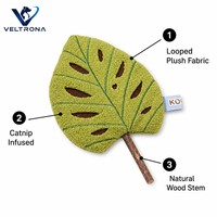 Jouet en peluche feuille de Monstera à la catnip, en tissu vert bouclé, avec tige en bois, rembourré de catnip, 45g