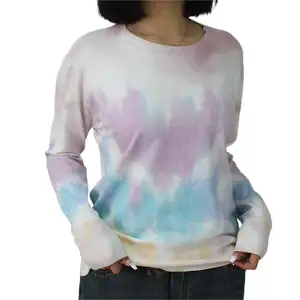 레인보우 니트 캐주얼 하이 퀄리티 스웨트 셔츠 풀오버 여성 오버 사이즈 스웨터 탑 타이 염색 코드 크루 스웨트 셔츠