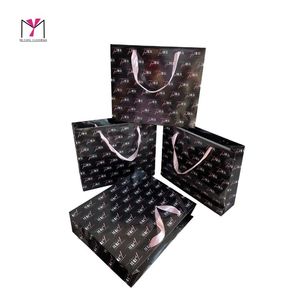Sacs shopping en papier recyclable de luxe avec poignées en ruban, logo estampé à chaud, design noir, pour usage professionnel et shopping - Product Image 6