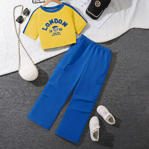 Conjunto de Ropa de Verano para Niñas, Camiseta de Manga Corta con Estampado de Letras y Pantalones Holgados, Apto para el Día y la Noche - Product Image 2