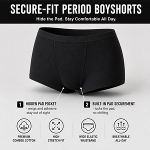 Mutandine Boxer da <span class=keywords><strong>Donna</strong></span> in <span class=keywords><strong>Cotone</strong></span> Traspirante con Tasca Nascosta per Assorbenti, Personalizzabili OEM, per Uso Mestruale - Product Image 2