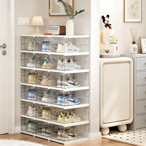 Boîtes de rangement pliables pour chaussures en plastique transparent, type tiroir acrylique à ouverture frontale, boîte à chaussures magnétique transparente, vente en gros - Product Image 1