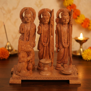 Handmade 6 Inch Polished <b>Wooden</b> Ram Darbar Statue Hindu God Idol Spiritual Figurine Antique Home Decor Wall Irregular - Product Image 2