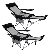 Chaise de camping pliable avec repose-pieds, dossier inclinable réglable en 4 positions, porte-gobelet - Portable pour les voyages et l'extérieur