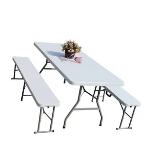 6ft solid steel frame HDPE table top Party Dining rental plastic Folding outdoor table