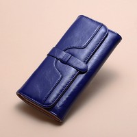 Dompet Kartu Wanita Vintage Kulit PU Panjang dengan Kancing, Tahan Air, Motif Permen, Multifungsi, Kapasitas Besar