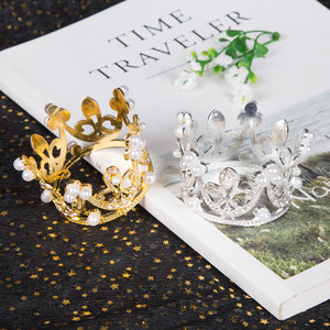Mini Crown Cake Ornament Gold Silver Pearl Rhinestone Small Birthday Cake Topper Reusable Baking Accessory - Product Image 5