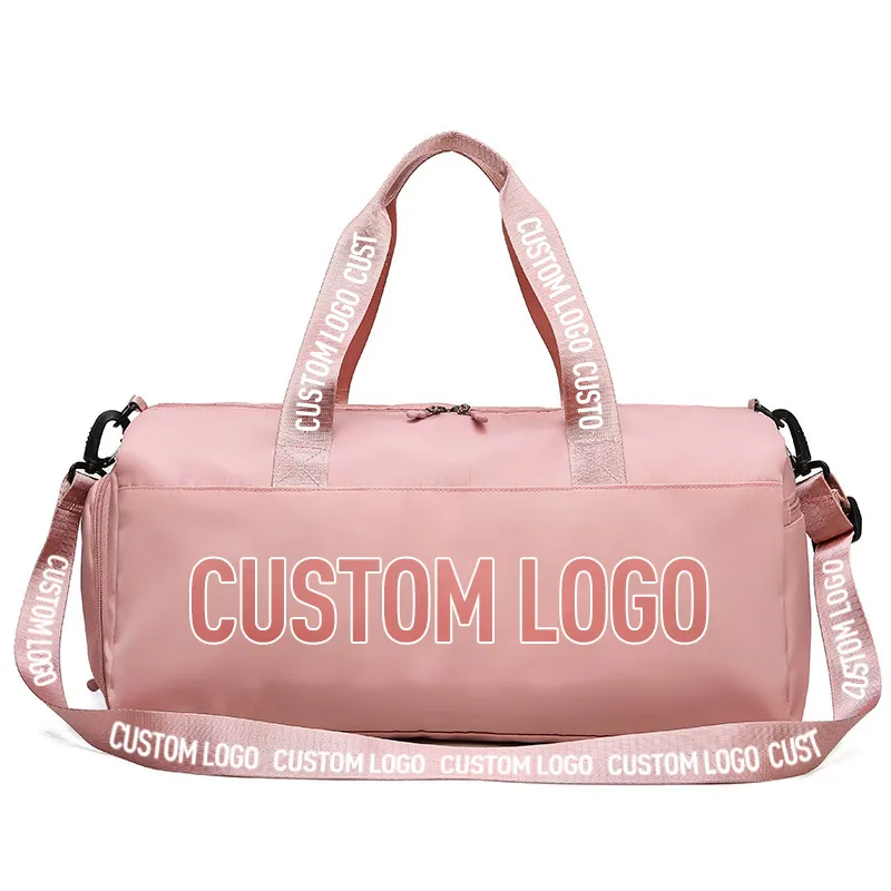 Custom Waterproof Lightweight Pink Black Sports Tote Gym Bag Shoulder Weekender Overnight Travel Duffel Bag for Women