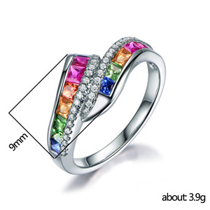 Anello con fascia in pietre preziose colorate per donna, elegante regalo di anniversario, gioiello da dito - Product Image 5