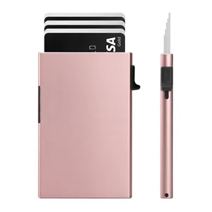 Wholesale Men Women Durable Minimalist Pink Metal Aluminum Debit Credit Card Holder Slim Basic Wallet