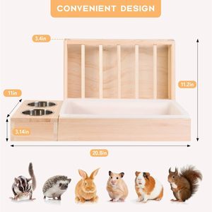 Comedero de madera para conejillos de indias con soporte para heno y tazón para comida, para mascotas de interior, estación de alimentación multifuncional para mascotas - Product Image 4