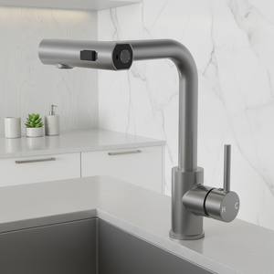 Grifos de cocina negros Gris Extraíble Rotación Cascada Rociador de corriente Cabezal Mezclador de fregadero Grifo de agua de níquel cepillado - Product Image 3