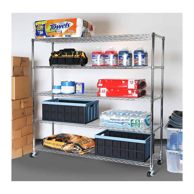 Heavy Duty New Product Easy Assemble Shelf 5 Tier 24''*60"*77" NSF Wire Shelf Shelving Unit Chrome Shelf