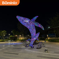 Sculpture de baleine creuse en acier inoxydable soudé éclairée par LED, motif filigrane, pour décoration artistique extérieure de jardin et de parc