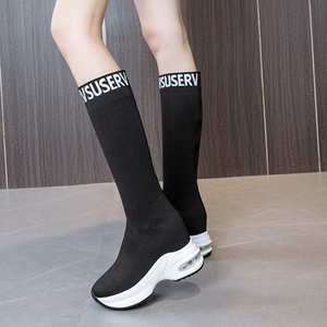 Stretch Fabric Botas Altas Mujer Sneakers Sole Height Increasing Platform Knee Knit Knee High Sock <b>Boots</b> for Women - Product Image 4