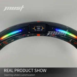 Volante LED de Fibra de Carbono Forjado con Detalles Rojos Personalizados, Mejora del Interior del Automóvil para Hyundai I30N I20N ElantraN <span class=keywords><strong>N</strong></span>-line <span class=keywords><strong>Fastback</strong></span> - Product Image 4