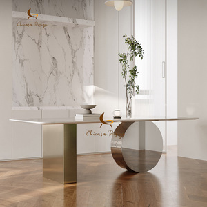 Foshan Luxury Modern Waterproof Metal Dining Table with White <b>Marble</b> <b>Top</b> Rectangle Shape for Apartment & Villa Use - Product Image 1