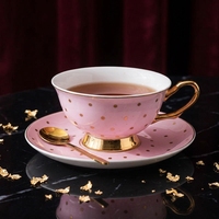 奢华粉色骨瓷茶杯和茶碟套装，带金边，适合英国下午茶派对、婚礼礼物、家居装饰、餐具