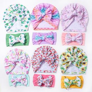 Nuevo Conjunto de Gorro y Diadema Estampados para Bebé, Lindo Conjunto de Dos Piezas con Lazo para Niños, en Poliéster Cortavientos para Exportación - Product Image 4