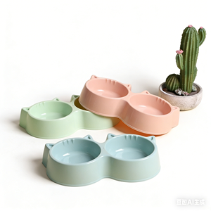 Bols doubles pour animaux de compagnie en forme de <span class=keywords><strong>chat</strong></span> mignon, en plastique facile à nettoyer pour chiens et chats - Product Image 4