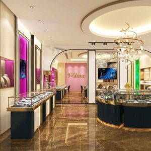 Design d'Interni per Gioielleria di Lusso, Bancone Espositivo Rotondo Personalizzato Nero e Oro con Illuminazione LED - Product Image 5