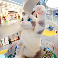 Statue de mascotte de dessin animé personnalisée en fibre de verre, peluche blanche et grise, avec tête mobile, pour décoration