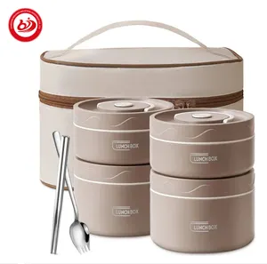 Fiambrera de carcasa de PP de acero inoxidable 304, caja de comida de materiales sostenibles para niños con bolsa térmica, contenedor de caja Bento sin BPA