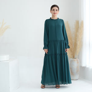 Abaya all'Ingrosso in Tinta Unita con Strati in Chiffon, Abiti da <span class=keywords><strong>Donna</strong></span> Musulmani, <span class=keywords><strong>Abbigliamento</strong></span> <span class=keywords><strong>Etnico</strong></span> - Product Image 5