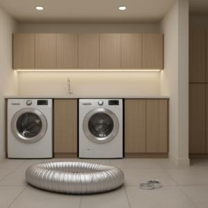 Tuyau flexible isolé de 25 pieds 6 pouces en feuille d'aluminium pour système HVAC et sécheuse, avec 2 colliers de serrage, rond, à fixation murale - Product Image 2