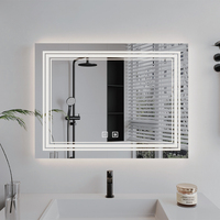Miroir intelligent LED lumineux pour salle de bain avec bande anti-buée tactile et éclairage de maquillage mural