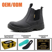 Bottes de sécurité pour hommes sans lacets, sans métal, avec embout composite, anti-perforation, en cuir noir, semelle PU résistante à l'huile et antidérapante