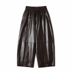 <span class=keywords><strong>Pantaloni</strong></span> Gotici da <span class=keywords><strong>Donna</strong></span> in Vera Pelle di Pecora, Marrone Scuro, Gamba Dritta, Vita Alta Elasticizzata, Chiusura con Cerniera, Lunghezza Intera - Product Image 2