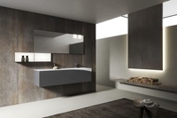 Ensemble de meuble-lavabo de salle de bain moderne avec douche murale intégrée, vasque intégrée et design miroir, en mélamine de luxe