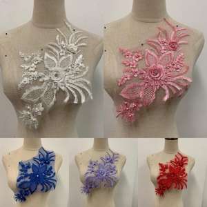 3D 자수 레이스 아플리케 레드 플로랄 베니스 레이스 패치 - Product Image 2