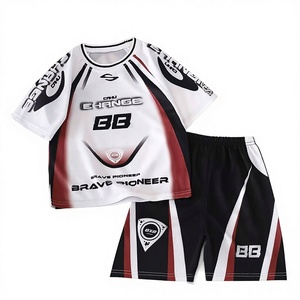 Ensemble Maillot de Basketball Garçon Été Sportif Manches Courtes Deux Pièces Style Américain Motif Lettres Col Étiquette Motif Motard - Product Image 1