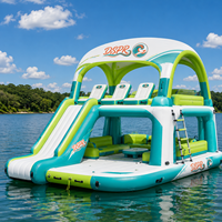 Isla Flotante Inflable Portátil con Tobogán y Toldo, Estructura Resistente para Reuniones Grupales en la Piscina
