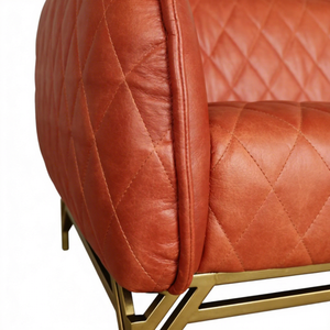 Sofá de Salón de Lujo Europeo Antiguo, de Cuero Rojo Vintage con Patas de Acero Inoxidable Doradas, para Hoteles y Hogares - Product Image 5