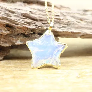 Ciondoli con ciondoli a mezzaluna opale in cristallo grezzo da donna ciondoli con catena a maglie a forma di stella e freccia di luna gioielli alla moda regali - Product Image 4