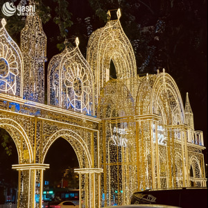 Arche lumineuse géante en forme de château doré à LED, décoration d'entrée pour événements commerciaux et mariages - Product Image 1