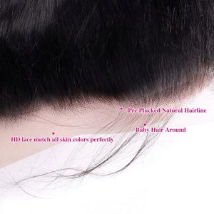 Lace Frontale HD Transparente 13x4 de Haute Qualité, Pré-Pluckée, 100% Cheveux Humains, <span class=keywords><strong>Ligne</strong></span> de Cheveux Naturelle, Fermeture en Dentelle 4x4 avec Baby Hair - Product Image 2