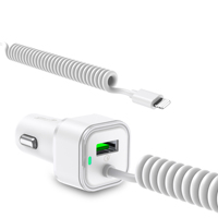 Chargeur de voiture USB 42W PD30W QC3.0 avec adaptateur de charge rapide et câble USB-C spiralé intégré de 7 pieds pour véhicules 12V-24V