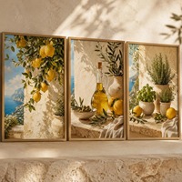 Ensemble moderne de 3 tableaux imprimés HD sur toile, art méditerranéen, citron et huile d'olive, cadre flottant, décoration murale imperméable pour cuisine