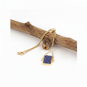 Holesale collection-pulsera ajustable con cierre deslizante para mujer, brazalete de cadena con eslabones de zirconia cúbica y drusa de azúcar azul natural chapado en oro - Product Image 1