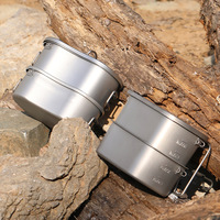Batterie de cuisine portable en titane pur pour l'extérieur Pot suspendu Poignée pliable Style camping Cuisson Boîtes à légumes en titane pour le déjeuner